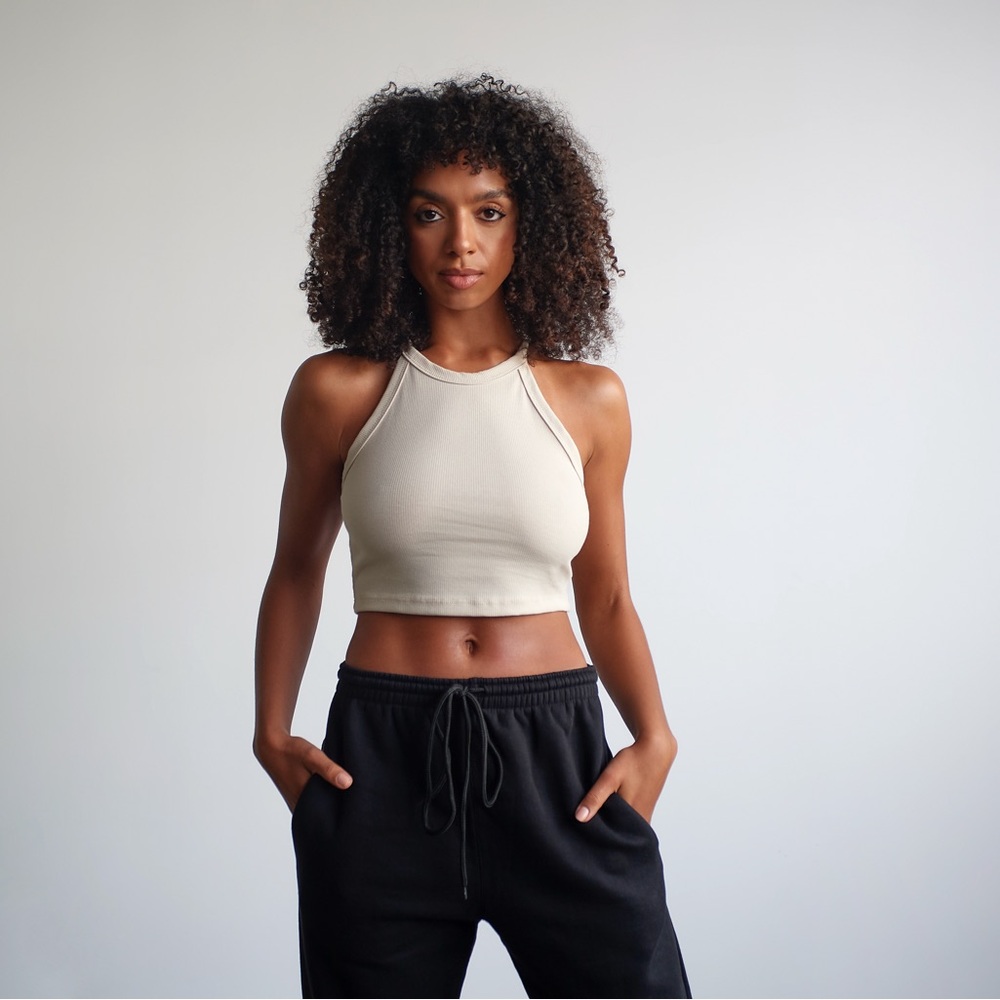 Beige Cropped Tank Top